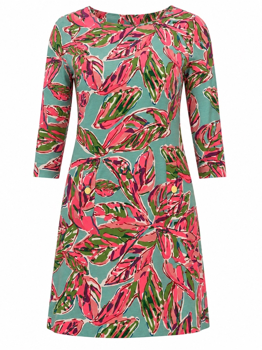 Lilly Pulitzer Bold Tropical Shift Dress Gold Buttons Accents Charlene Women’s S